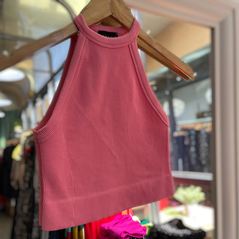 Pink Racer Back Ribbed Top - Peplum Clothing