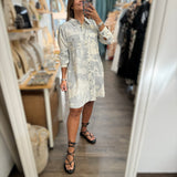 PRE - ORDER Silver & White Shirt Dress - Peplum Clothing