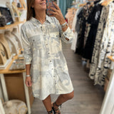 PRE - ORDER Silver & White Shirt Dress - Peplum Clothing