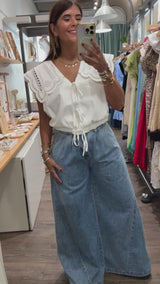 White Eyelet Detail Top
