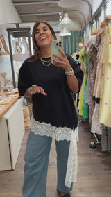 Black & White Lace Detail Top