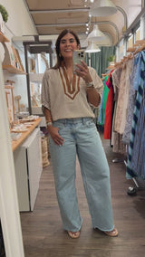 Caramel Stripes Dolman Sleeves Top