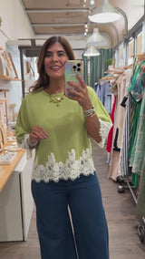 Green Lace Hem Top
