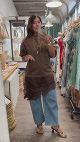 Chocolate Lace Asymmetrical Detail Top