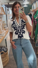 White Front Applique Top