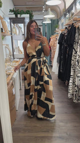 Black & Taupe Print Maxi Dress