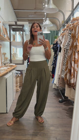 Olive Pleated Front Pants