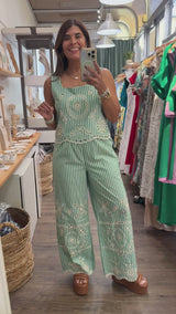 Green Eyelet Top & Pant Set