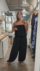 Black Strapless Balloon Jumpsuit