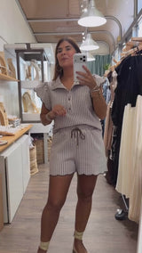 Brown Gingham Top & Shorts Set