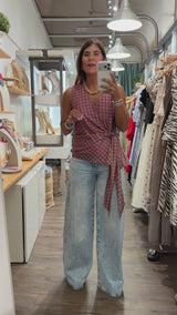 Brown & Pink Wrap Top