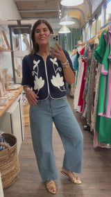 Navy Floral Applique Top