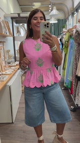 Pink & Green Peplum Top