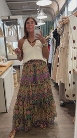 Orchid Print Boho Skirt