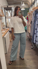 White Contrast Stitch Top