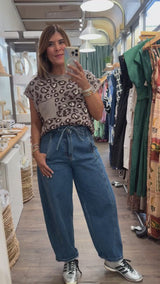 Grey Leopard Print Front Pocket Top