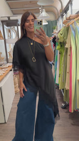 Black One Shoulder Asymmetrical Top