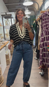 Black & Ivory Stripes Top