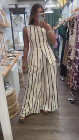 Ivory & Navy Stripes Vest & Pant Set