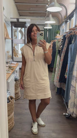 Beige Front Zipper Dress