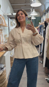 Ivory Pleated Waist Top