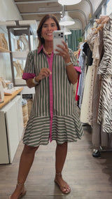 Olive & Pink Stripes Shirt Dress