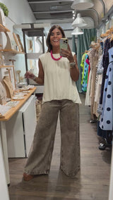 Oatmeal Shirred Neck Top