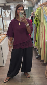 Merlot Lace Hem Top