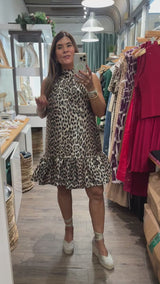 Leopard Print Neck Detail Dress