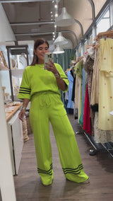 Lime & Black Stripes Top & Pant Set