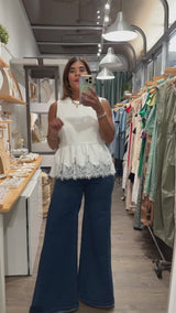 White & Lace Detail Peplum Top