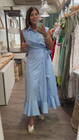 Light Blue Tie Waist Dress