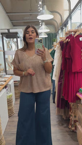 Gold V-Neck Knitted Top