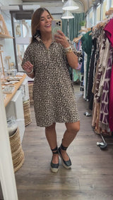 Leopard Print Neck & SleevesDetail Dress