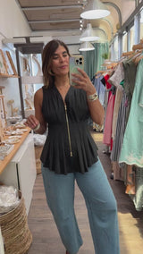 Black Front Zipper Top