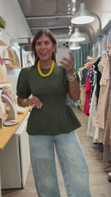 Olive Peplum Top