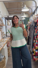 Green & White Knitted Top