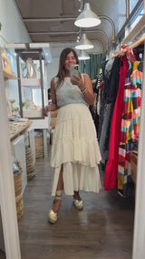 Ivory Flowy Tiered Skirt