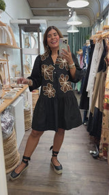 Black Embroidered Flowers Dress