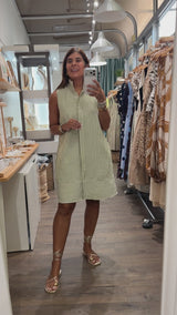 Green Stripes Button Down Dress