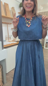 Denim Top & Midi Skirt Set