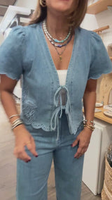 Light Denim Ties Front Top & Pant Set