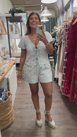 Light Blue Embroidered Top & Shorts Set