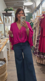 Magenta Cape V-Neck Top