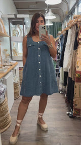 Denim Square Neck Textured Dress