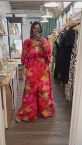 Red Mix Kimono Sleeves Maxi Dress