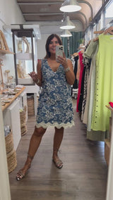 Chambray Embroidered Shift Dress