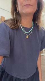 Navy Scalloped Hem Top