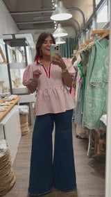 Red Stripes Collared Top