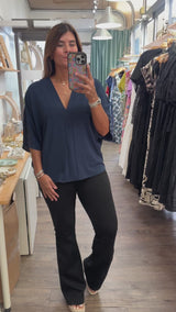 Navy V-Neck Dolman Sleeves Top